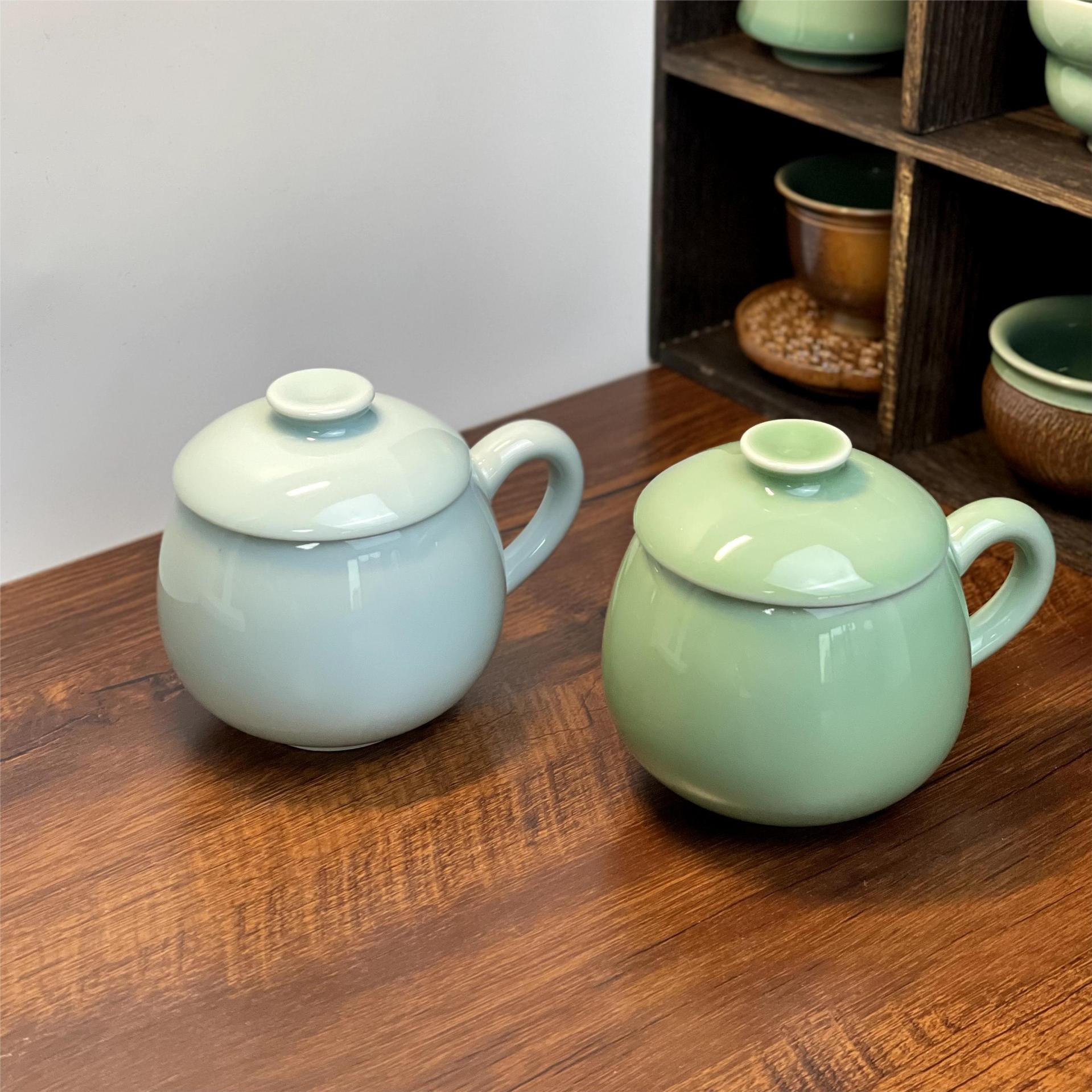 青雅瓷韻 龍泉青瓷茶具泡茶杯老闆水杯帶蓋辦公陶瓷會議杯馬克杯