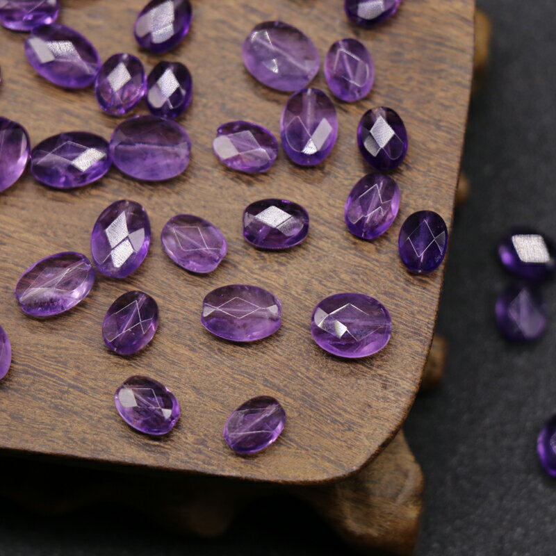 天然紫水晶橢圓切面散珠子10顆 diy手工飾品手鏈耳環發簪材料配件