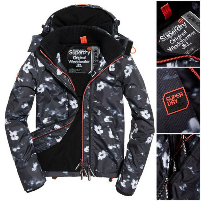 跩狗嚴選 極度乾燥 Superdry Arctic 風衣 外套 防風 刷毛保暖 連帽 幻影黑花 黑白