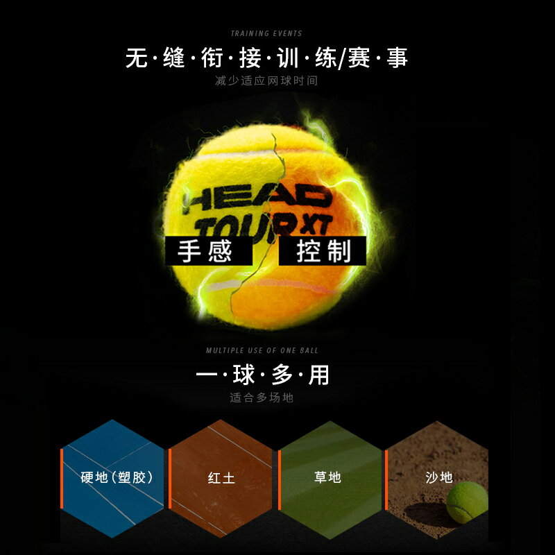 海德HEAD XT TOUR 比賽網球 黃金球3個裝中網協比賽專業用球 3