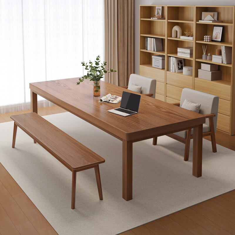 客廳大長書桌實木腿新中式電腦桌辦公桌子工作臺學習桌家用長條桌