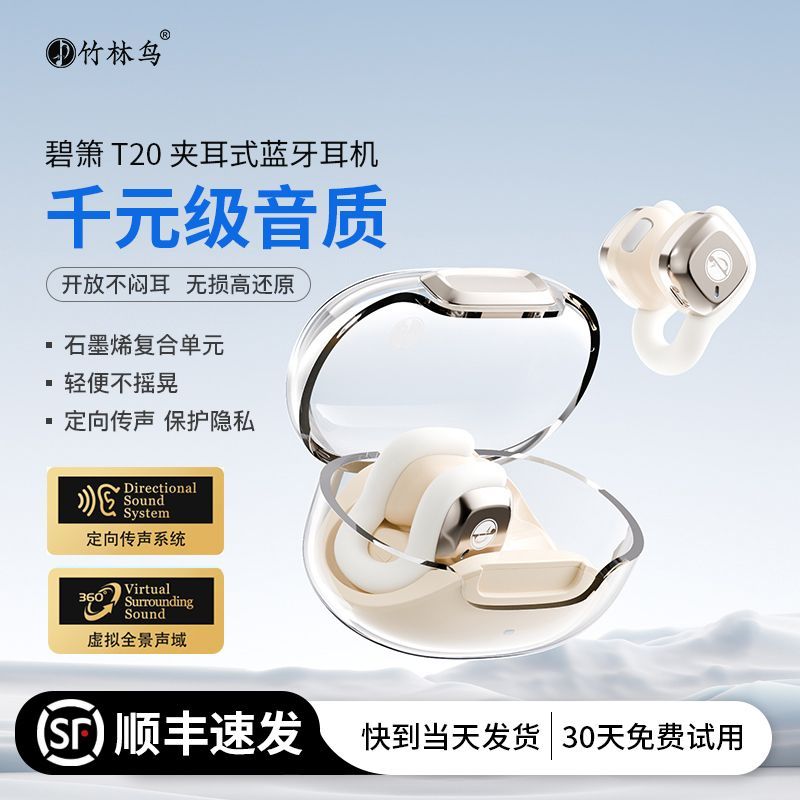 免運/快速出貨 藍牙耳機 運動耳機 無線耳機 竹林鳥碧簫T20藍牙耳機氣骨傳導耳夾式無線開放式不入耳2024新款 快速出貨