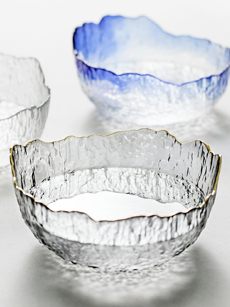 沙拉單個大號玻璃碗家用透明水晶耐熱湯碗餐具創意個性金邊ins風