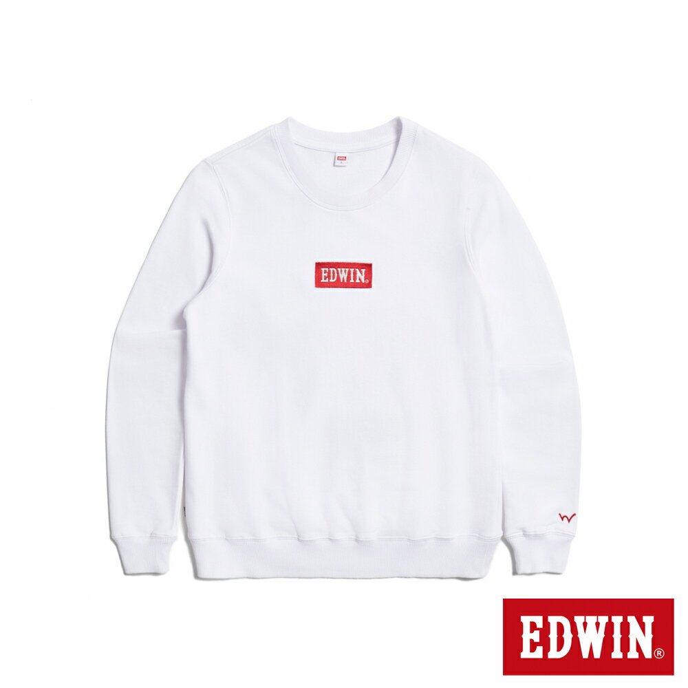 EDWIN BOX LOGO繡花厚長袖T恤-女款 白色