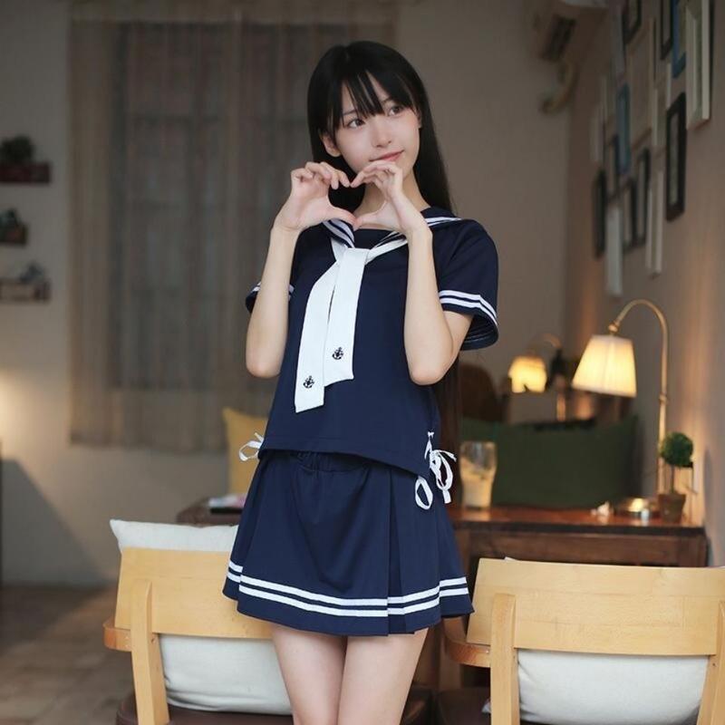 JK日韓系套裝白色水手服女學生裝制服絲帶短袖校服COS套裝