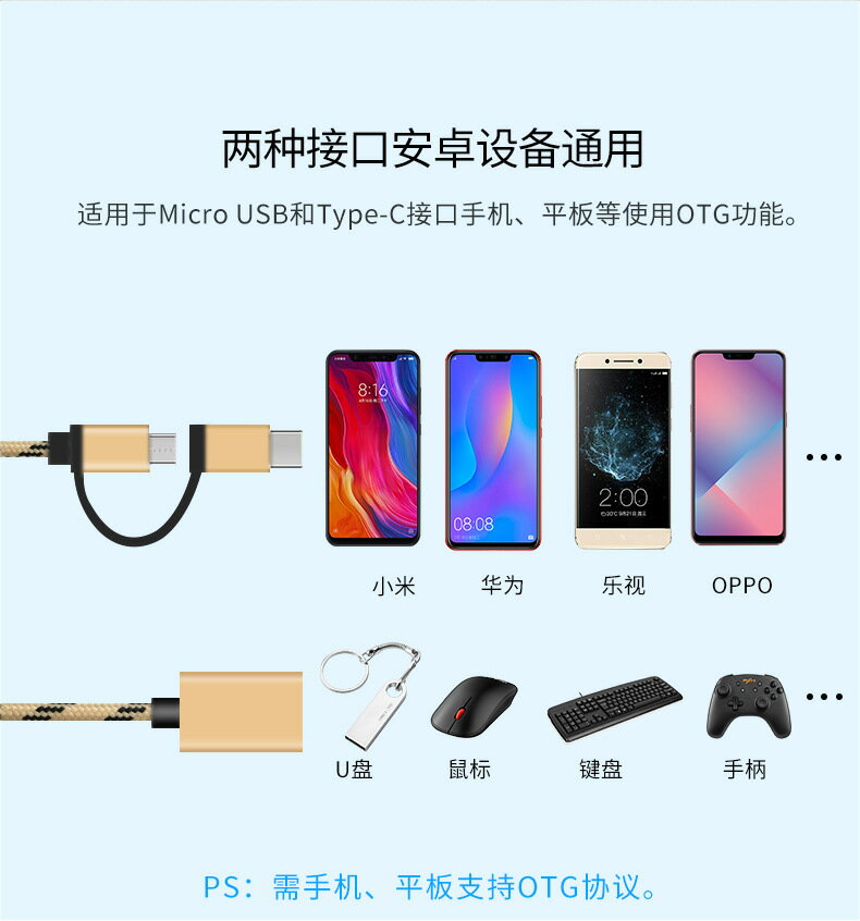 【10cm】Micro USB + Type C 2合1 OTG轉接器/外接鍵盤、滑鼠、隨身碟/Apple MacBook-ZW