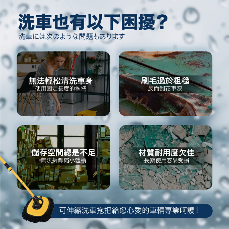 洗車拖把 伸縮洗車拖把 可伸縮替換 雪三節式伸縮拖 拖除塵撣子 多功能 省力擦車清潔 汽車 洗車【AAA6957】 2