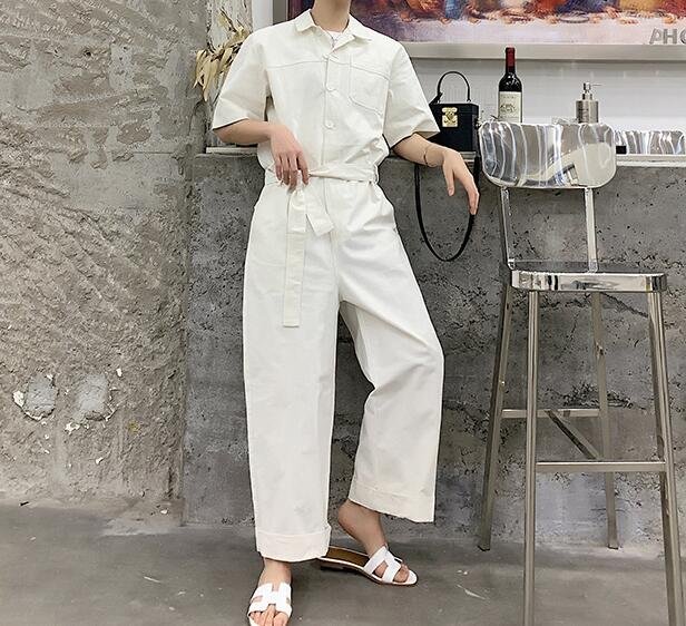 FINDSENSE品牌 韓國 2019 春季 新款 復古 高腰 嘻哈 連體褲 工裝 寬鬆 潮流 連體套裝 時尚