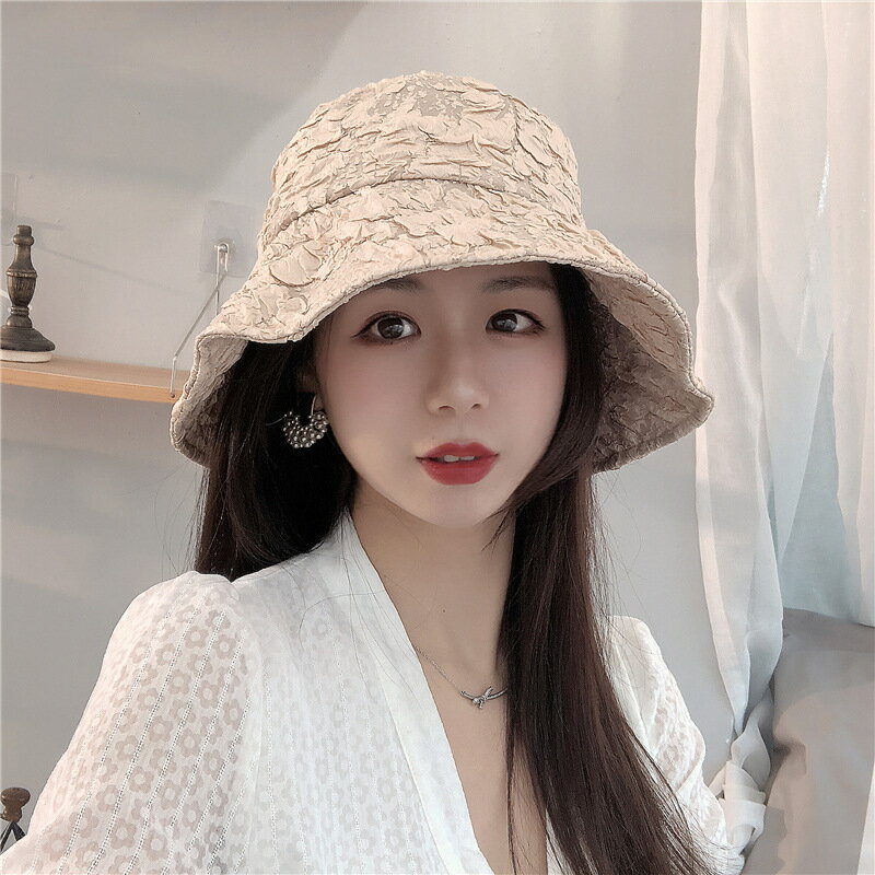 漁夫帽盆帽-皺褶百搭純色蕾絲女帽子3色73xu13【獨家進口】【米蘭精品】