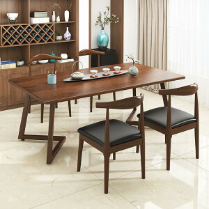 餐桌家用小戶型現代簡約飯桌實木色吃飯桌子中式長方形餐桌椅組合