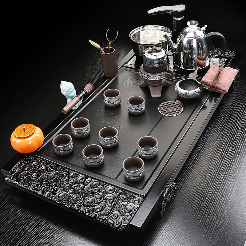 免運 自動茶具套裝家用功夫流水實木仿烏金石茶盤紫砂泡茶壺茶臺特價328L 快速出貨