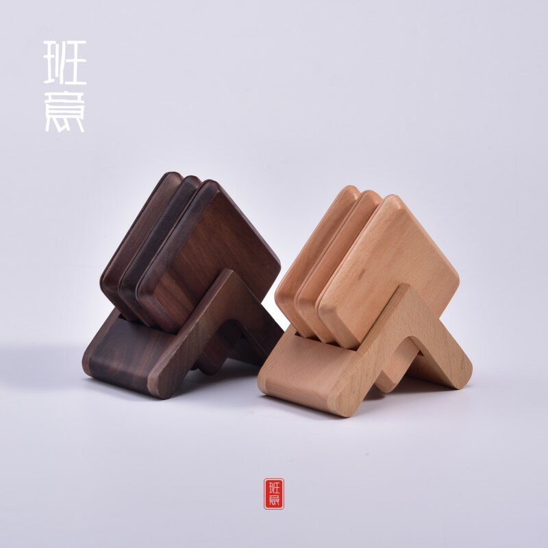 黑胡桃木櫸木杯墊隔熱墊創意茶道方形茶墊木質茶托咖啡水杯杯託1入