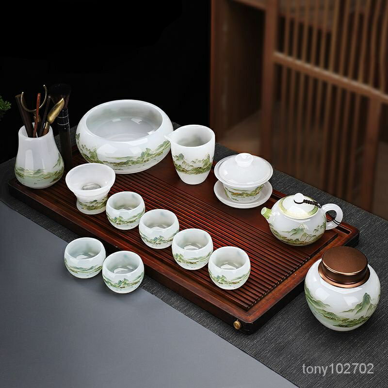 白玉茶具琉璃功夫茶具全套輕奢茶壺蓋碗泡茶杯套裝家用整套禮專用