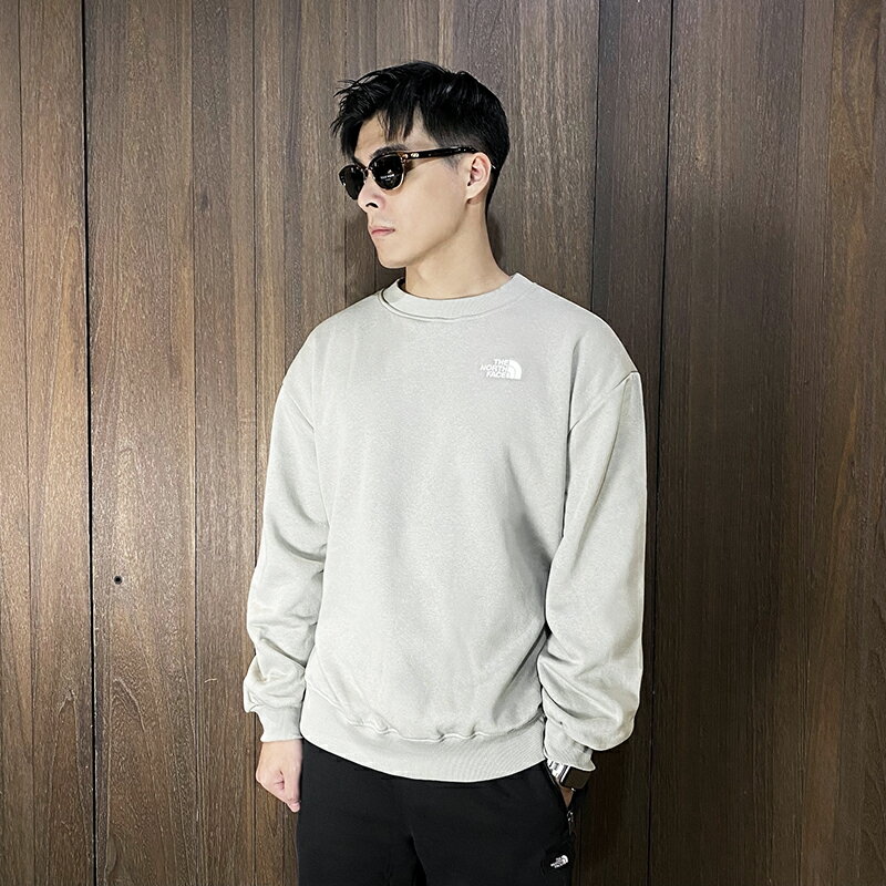 美國百分百【全新真品】The North Face 大學T 刷毛 棉質 TNF 長袖上衣 logo 米灰 DB49