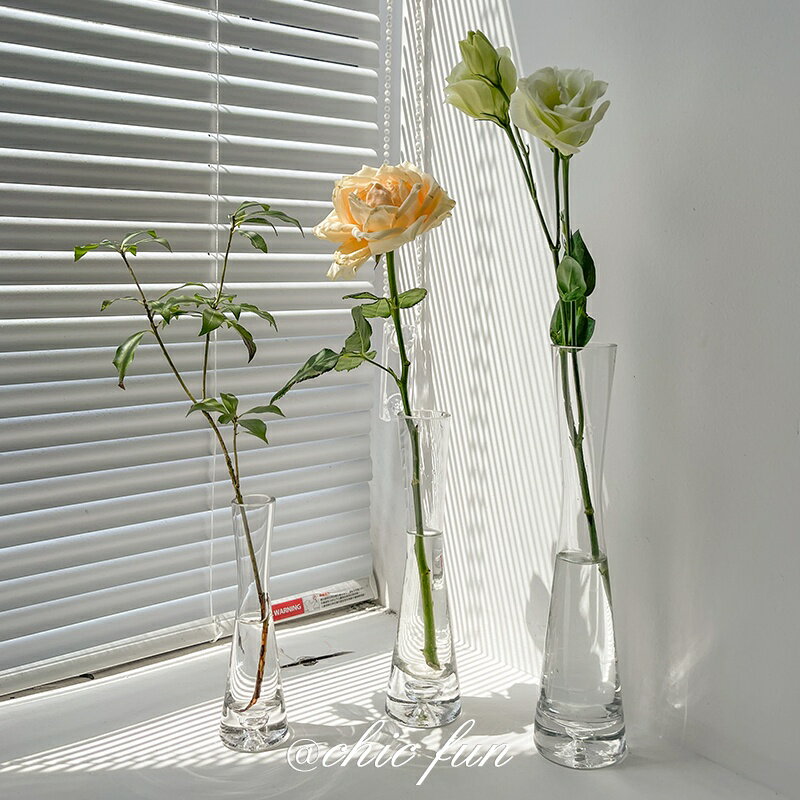 【優選百貨】拍攝道具 花瓶擺件客廳插花ins風玻璃透明迷你細口細長簡約清新 軟裝
