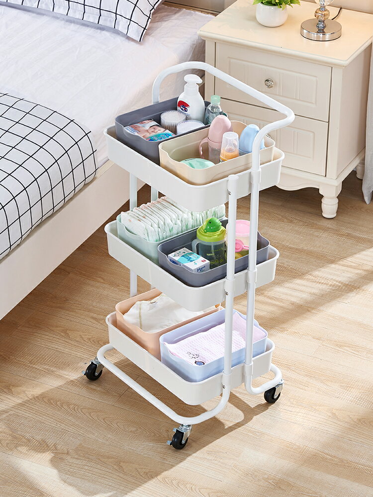嬰兒用品可移動置物架床邊新生兒多層手推車寶寶臥室廚房收納架子【摩可美家】