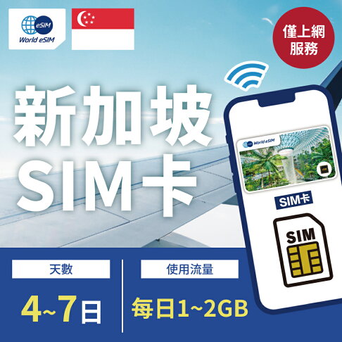 【World eSIM】新加坡SIM卡 新加坡上網 每日1GB~2GB 降速吃到飽 4G高速上網 Singtel 手機上網 隨插即用 0