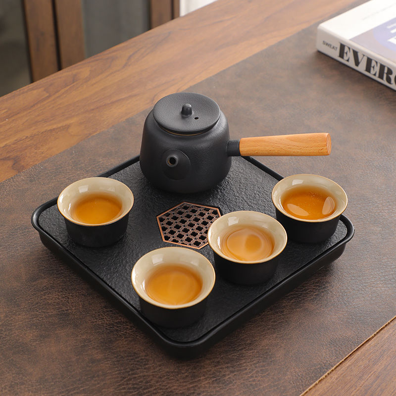 飯店功夫茶具黑陶旅行收納簡易套裝宿舍個人專用日式側把單泡茶壺