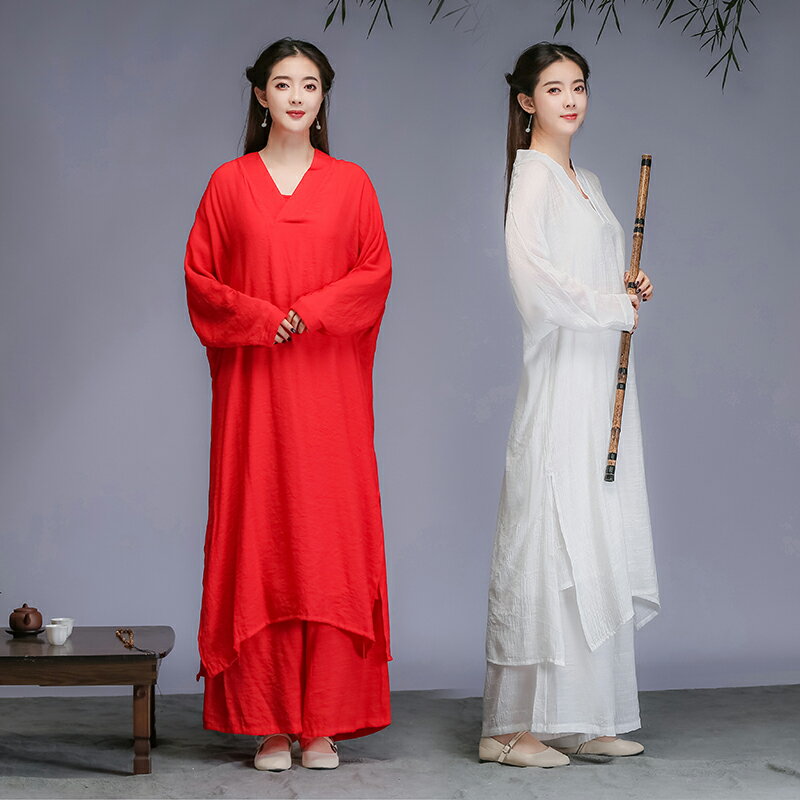 春夏裝中國風禪意女裝唐裝民族風禪服舞蹈服裝茶服連衣裙套裝1入