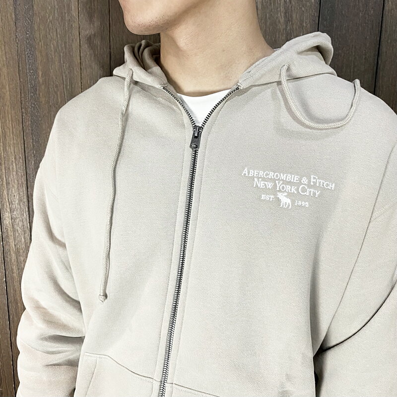 美國百分百【全新真品】Abercrombie & Fitch 連帽外套 刷毛 棉質 AF 長袖 logo 夾克 黑色/淺卡其 CY73 3