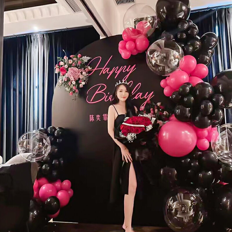 網紅黑粉女孩18歲生日成人禮派對裝飾場景布置閨蜜氣球KT板背景墻