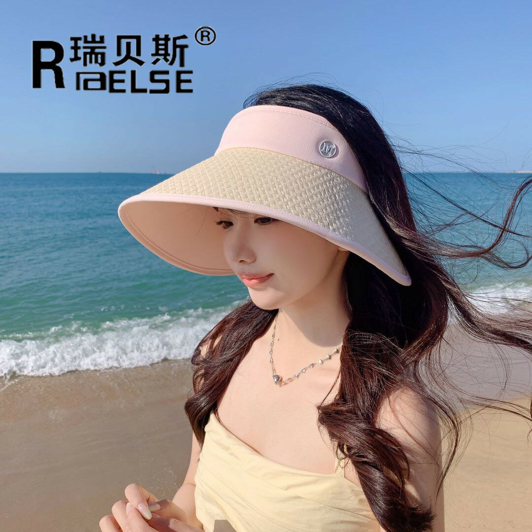 新夏季UV防曬百搭時尚空頂帽子女出行游玩遮陽帽防紫外線黑膠貝殼33