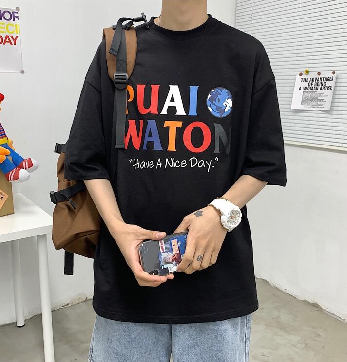 FINDSENSE X 韓國 男短袖 寬鬆短袖上衣薄款個性 短袖夏季 數碼印字母 寬鬆T恤