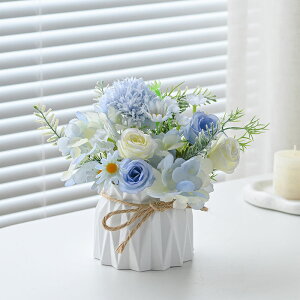 【滿388出貨】碎冰藍假花擺件客廳室內擺設塑料干花束飾品盆栽餐桌茶幾仿真花