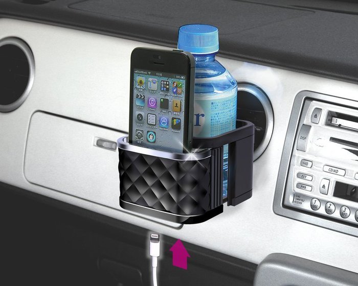 權世界@汽車用品 日本 SEIKO 多功能冷氣孔 智慧型手機架 飲料架 置物架 黑 EB-175