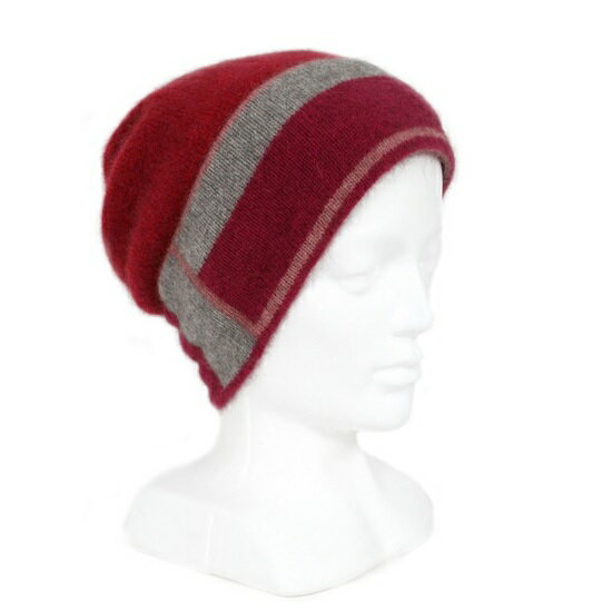 slouch垂墜風【粉桃灰莓】紐西蘭貂毛羊毛帽 保暖帽單層薄款-帽緣兩層-色塊條紋