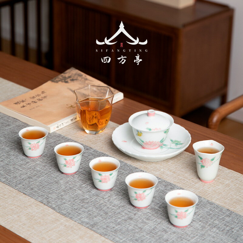 景德鎮手繪茶具套裝手工羊脂玉女士功夫蓋碗茶杯陶瓷輕奢下午茶