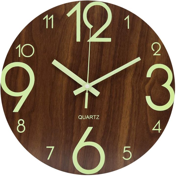 【日本代購】BECANOE 木製掛鐘 熒光 掛鐘 蓄光 靜音連續秒針 室內裝飾 雜貨 時鐘