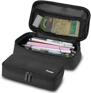 【日本代購】ProCase 筆袋 大容量 筆盒 簡約 學生用 功能性 男孩 女孩 文具 雙拉鍊 黑色