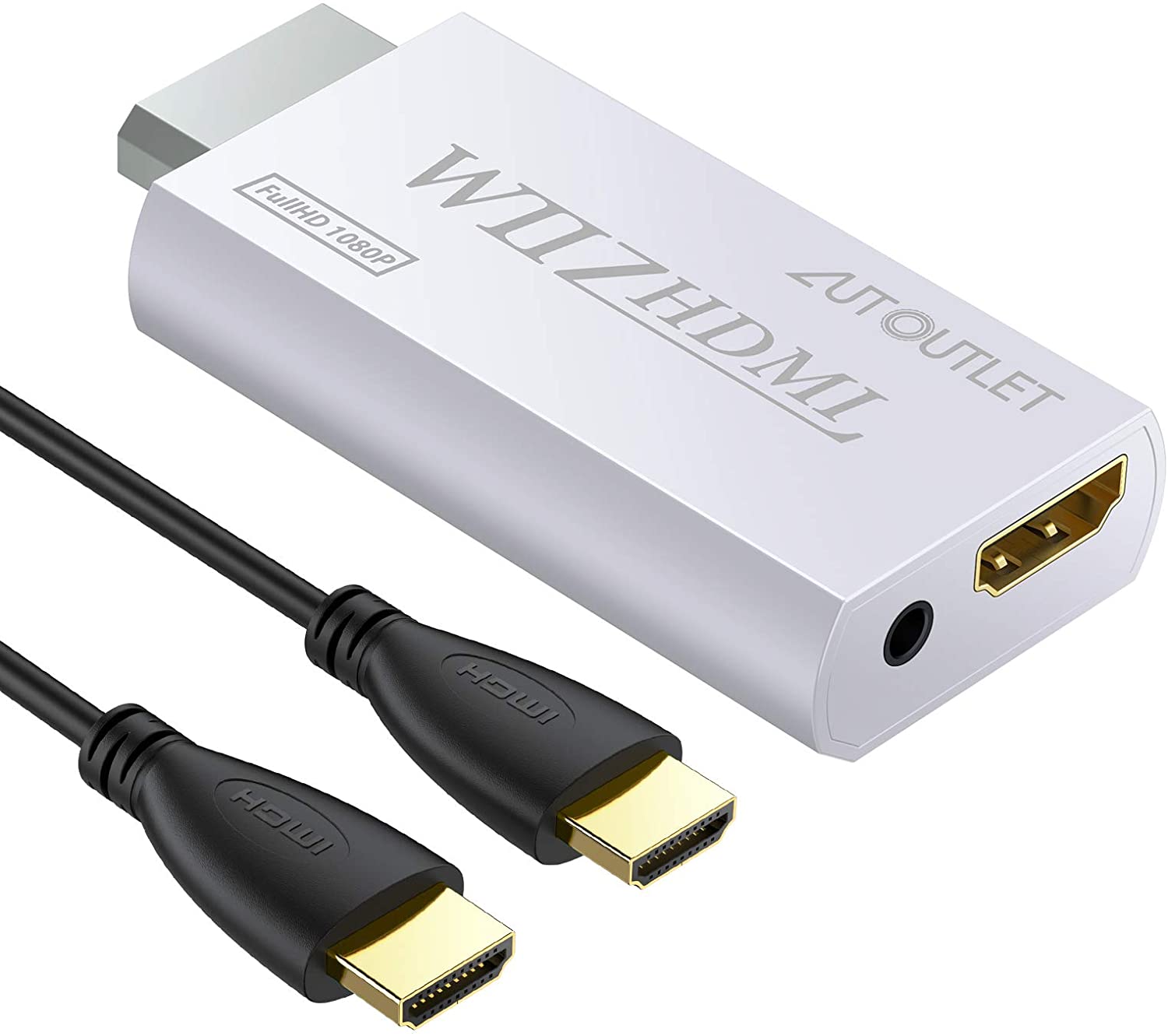 【日本代購】AUTOUTLET Wii to Hdmi 適配器 帶1M HDMI 線 轉換器 Wii2HDMI 視頻 音頻 3.5mm 720p/1080p適用
