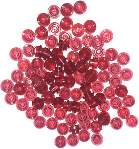Lego Building Accessories 1 X 1 Transparent Red Round Brick Plate, Bulk - 100 Pieces Per Package