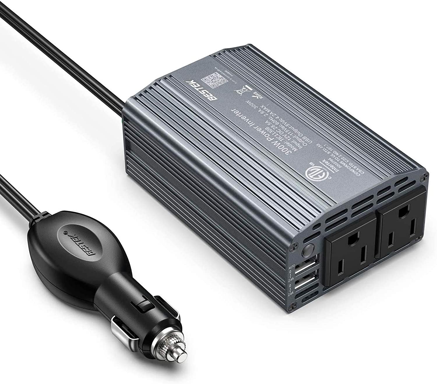 【美國代購】BESTEK 300W 電源逆變器直流 12V 至 110V 交流汽車逆變器 帶 4.2A 雙 USB 適配器 灰色
