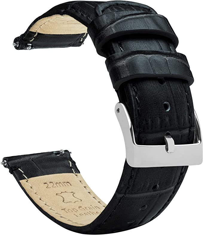【美國代購】巴頓鱷魚紋 - 快速釋放皮革錶帶 16-24 毫米長