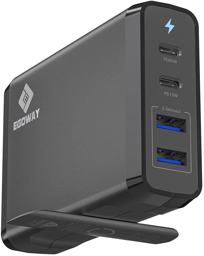 【美國代購】EGOWAY 4 端口充電器 帶 60W 和 18W USB C PD 供電適配器和雙 USB A 端口 - 12W
