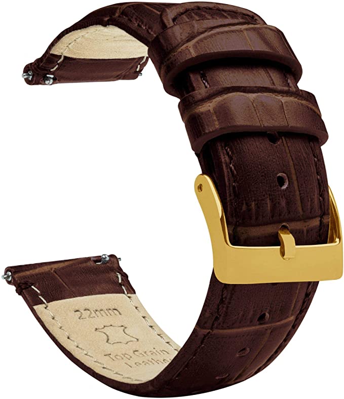 【美國代購】巴頓鱷魚紋 - 快速釋放皮革錶帶 - 選擇顏色 長度和寬度 16-24 毫米標准或長
