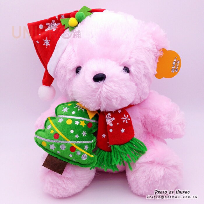 【UNIPRO】粉紅聖誕熊 30公分 絨毛玩偶 娃娃 X'mas