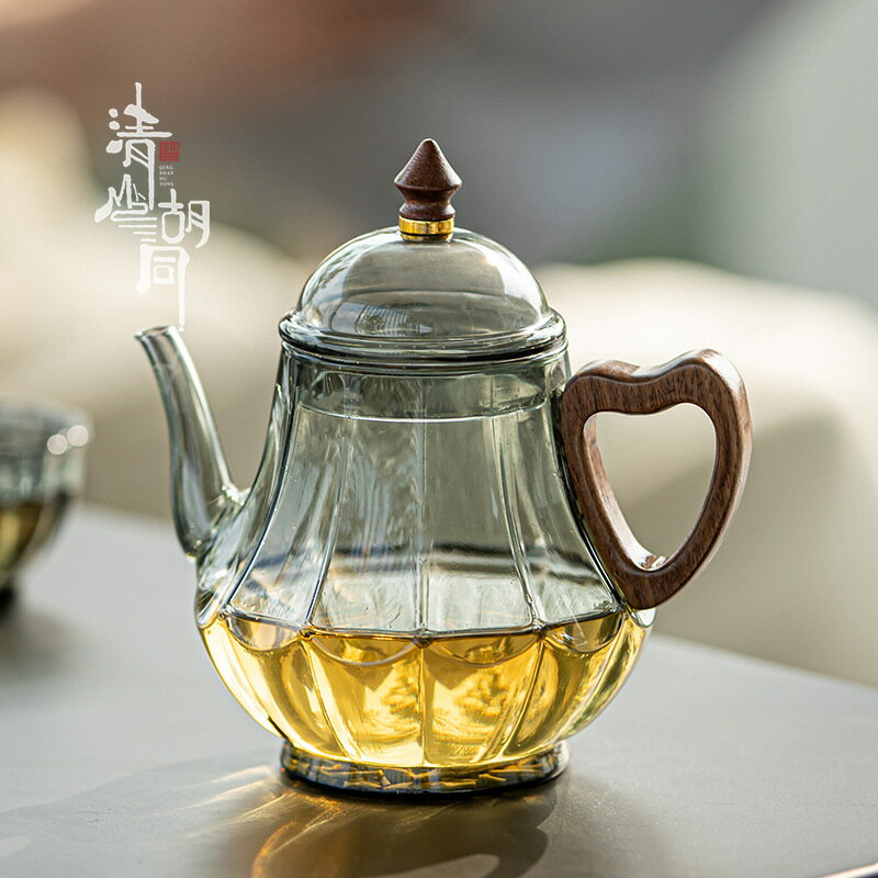 【喜挖】復古耐熱玻璃茶壺綠茶仿宋壺加厚花茶手執壺帶濾孔家用煮茶燒水壺