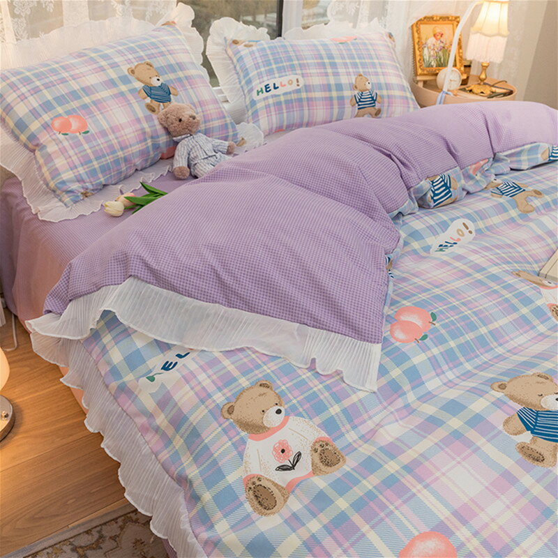 韓式床上用品床笠款ins風四件套少女心 公主風被罩床單被套三件套