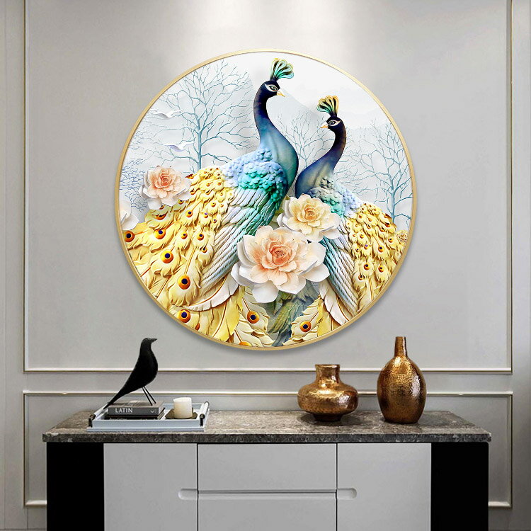 新款現代輕奢客廳臥室5d鉆石畫十字繡手工圓形鉆石繡吉象孔雀