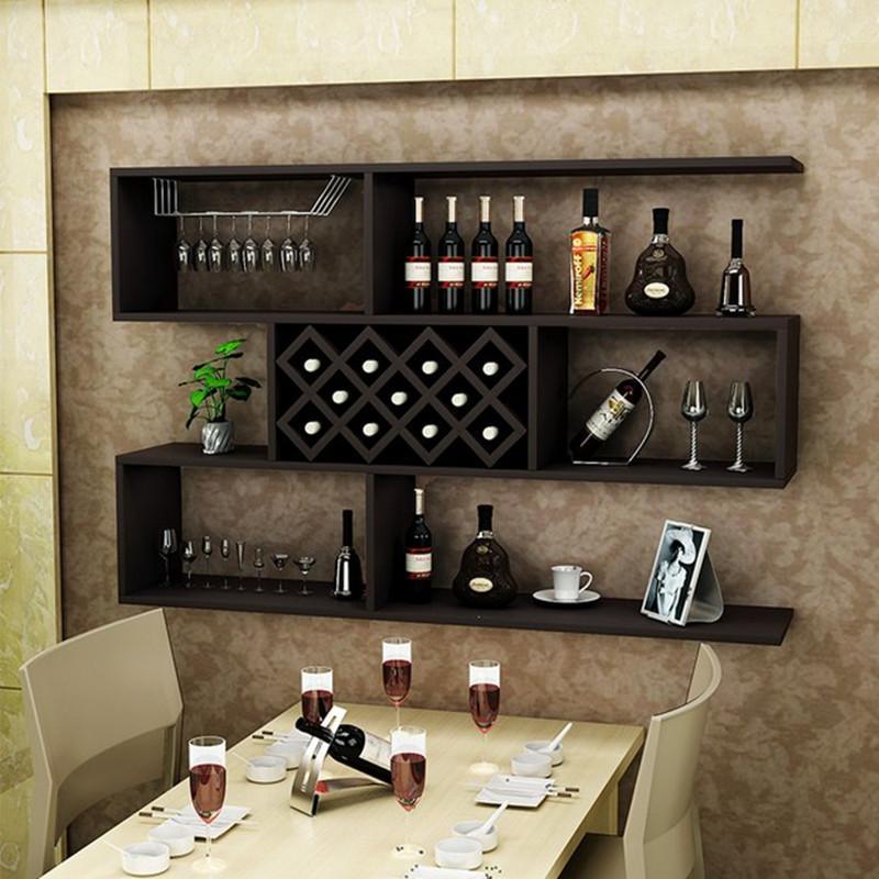 壁掛置物架 包郵簡約現代懸掛式紅酒櫃酒杯架墻上置物架創意新品餐廳廚物訂做-快速出貨