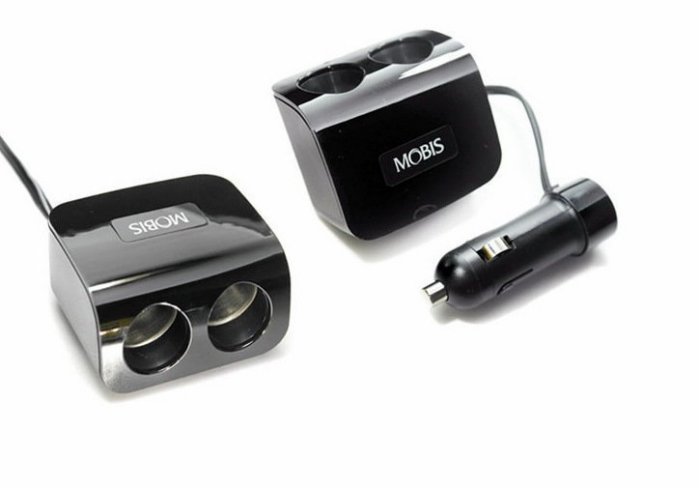 權世界@汽車用品 韓國 MOBIS 2.1A USB+2孔 黏貼式 LED藍光點煙器電源擴充插座 AM-104