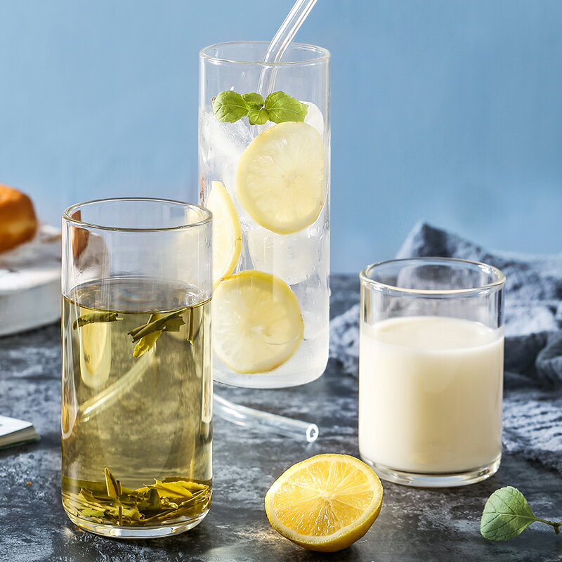 高硼硅水杯家用杯子牛奶杯透明冷飲杯耐熱防爆玻璃杯吸管