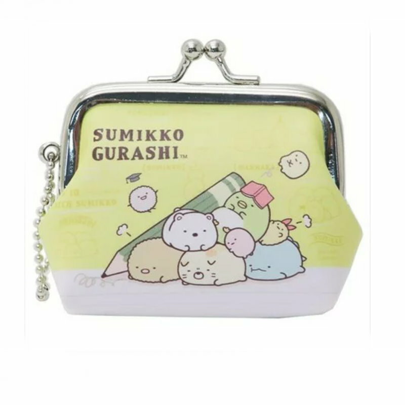 asdfkitty*日本san-x 角落生物黃色拿鉛筆PU皮雙珠扣零錢包-可當印章袋-日本正版商品