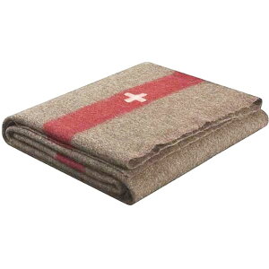 瑞士款紅色條紋十字人工刺繡棕褐色戶外野營細毛羊毛毯