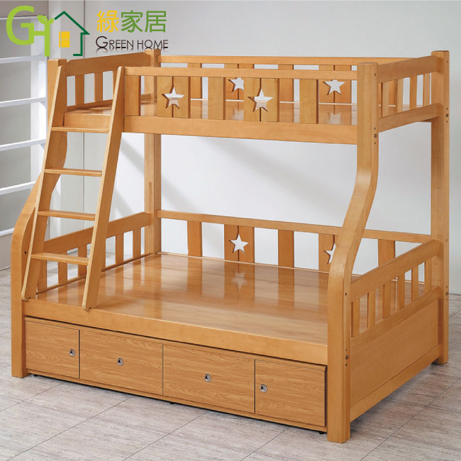 【綠家居】宜諾 現代3.5尺單人實木雙層四抽床台(不含床墊)