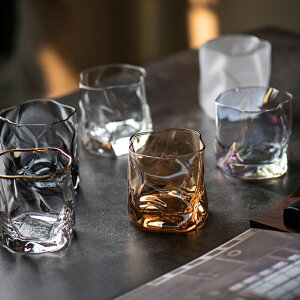 歐式個性洋酒啤酒杯創意不規則異形扭紋玻璃杯家用加厚威士忌杯子